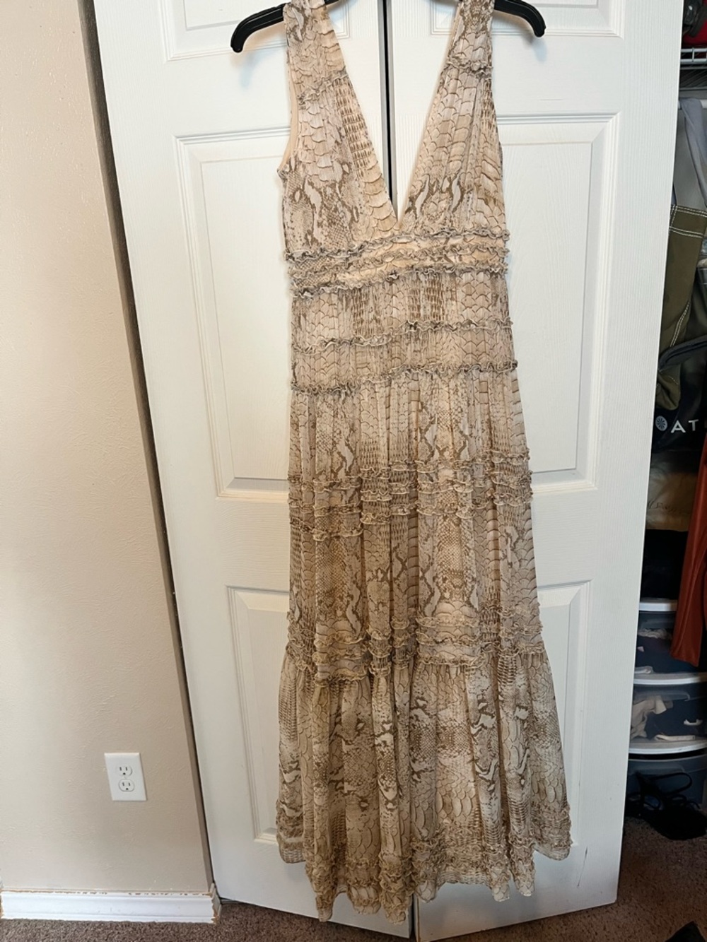 Gianni bini Beige Snake-Print Tiered Maxi Dress